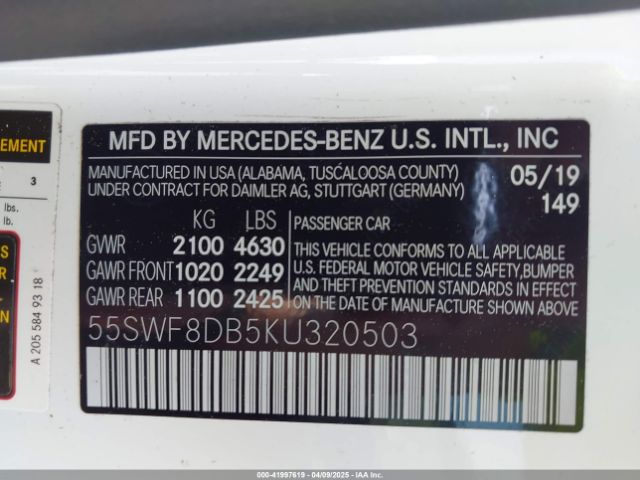 55SWF8DB5KU320503 Mercedes-Benz C 300