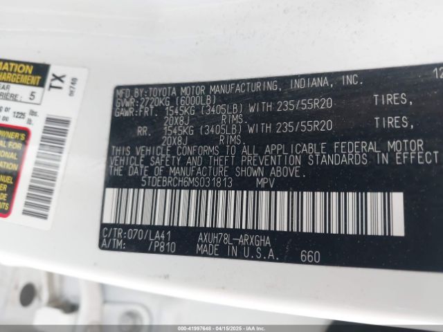 5TDEBRCH6MS031813 Toyota Highlander Hybrid Platinum