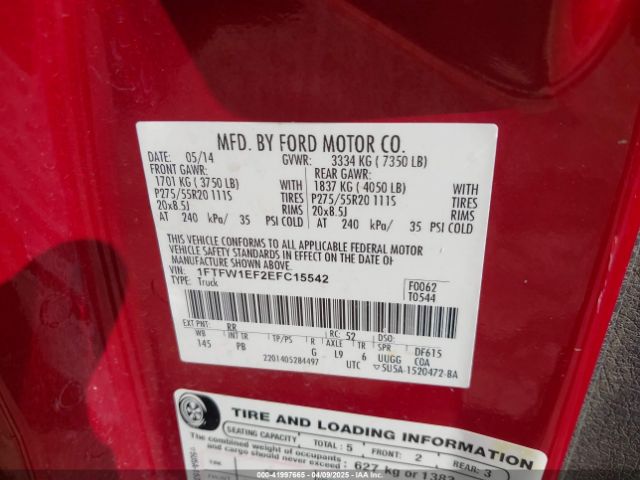 1FTFW1EF2EFC15542 Ford F-150 Platinum