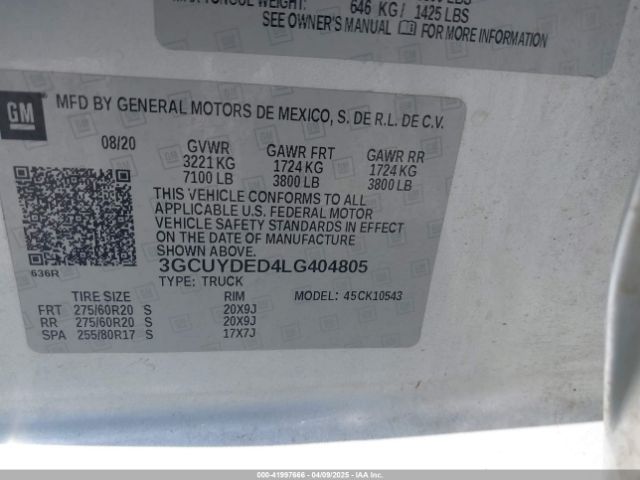 3GCUYDED4LG404805 Chevrolet Silverado 1500 4wd  Short Bed Lt