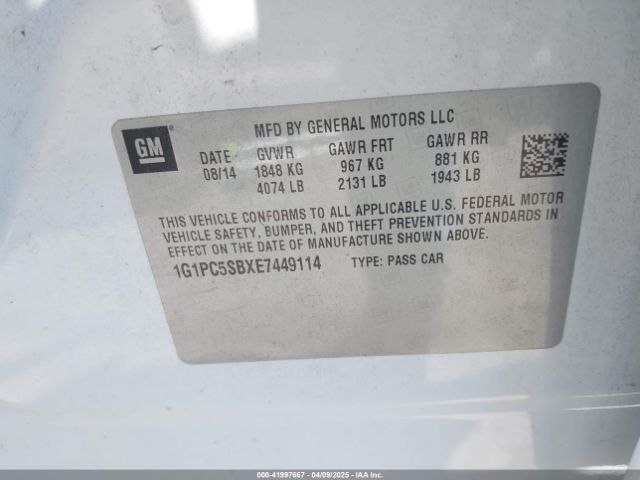 1G1PC5SBXE7449114 Chevrolet Cruze 1lt Auto