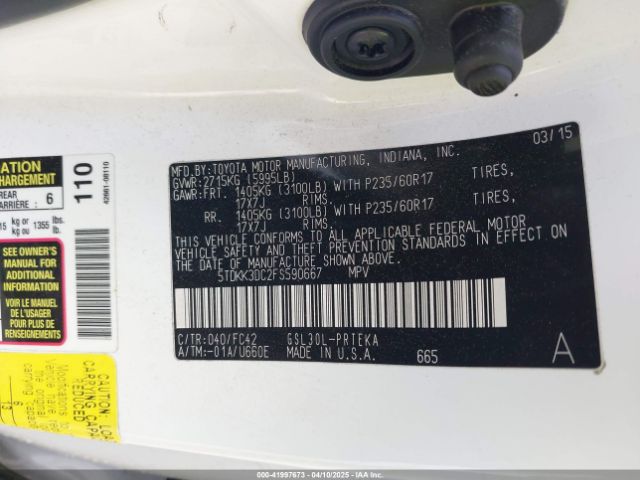 5TDKK3DC2FS590667 Toyota Sienna Le 8 Passenger