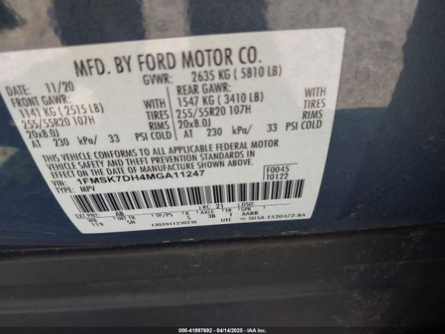 2021 FORD EXPLORER 1FMSK7DH4MGA11247 Photo 8