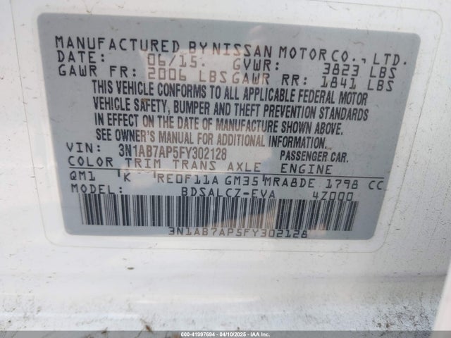 3N1AB7AP5FY302128 Nissan SENTRA S