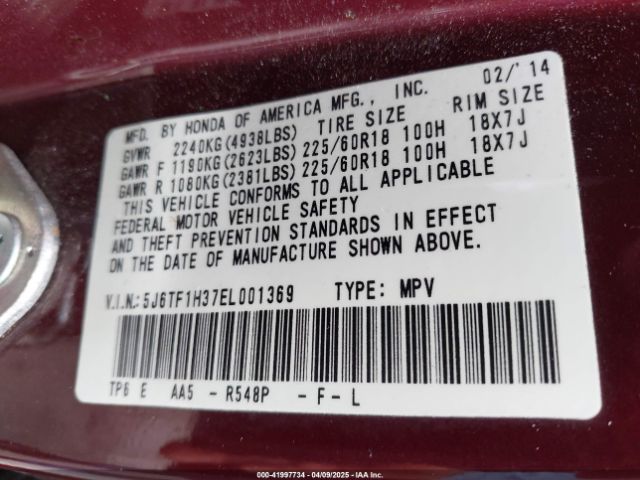 5J6TF1H37EL001369 Honda Crosstour Ex V6
