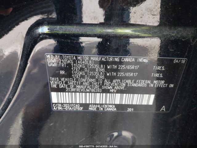 2T3RFREV0JW786393 Toyota Rav4 Xle