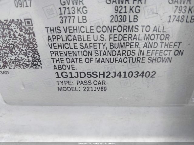 1G1JD5SH2J4103402 Chevrolet Sonic Lt Auto