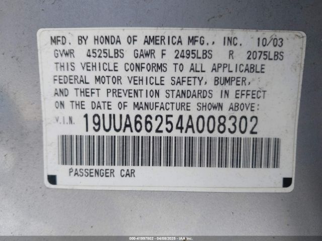 2004 ACURA TL 19UUA66254A008302 Photo 8