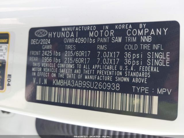 KM8HA3AB9SU260938 Hyundai Kona Se