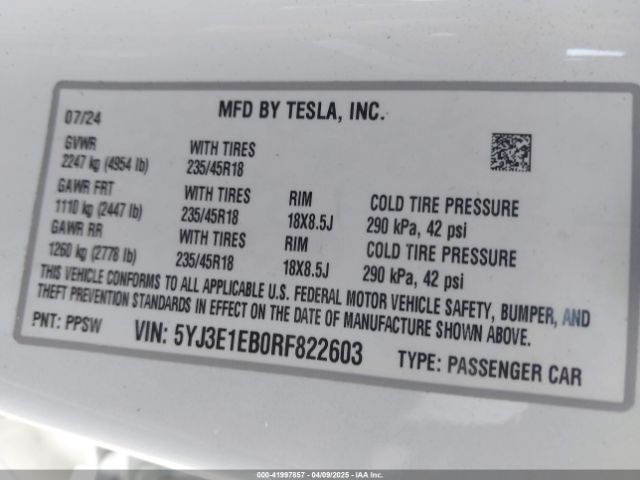 2024 TESLA MODEL 3 5YJ3E1EB0RF822603 Photo 8