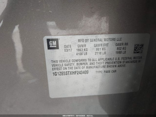 1G1ZE5STXHF243409 Chevrolet MALIBU 1LT