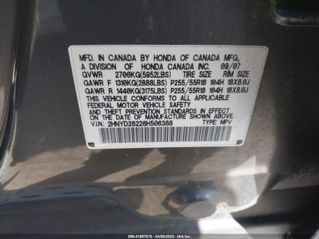 2008 ACURA MDX 2HNYD28228H506388 Photo 8