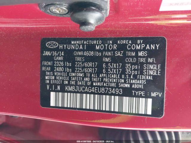KM8JUCAG4EU873493 Hyundai TUCSON SE
