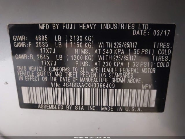 4S4BSAACXH3366409 Subaru Outback 2.5i