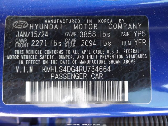 KMHLS4DG4RU734664 Hyundai ELANTRA SEL