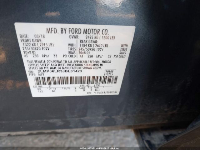 2LMPJ6LR3JBL31423 Lincoln Mkx Reserve