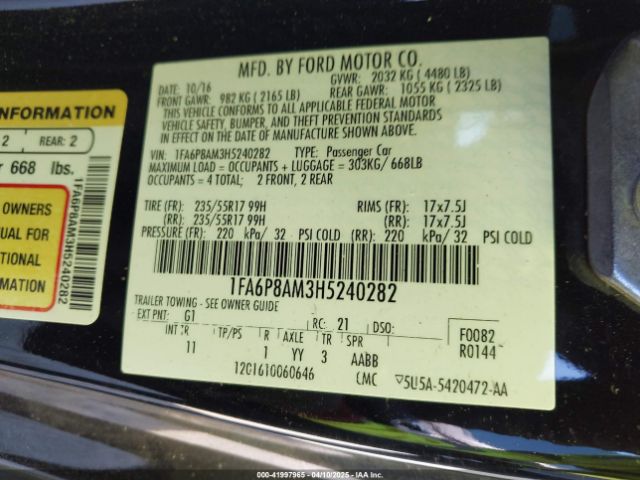1FA6P8AM3H5240282 Ford Mustang V6