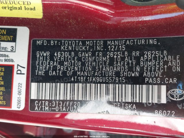 4T1BF1FK9GU557915 Toyota CAMRY SE
