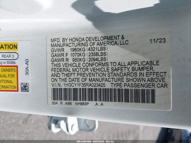 1HGCY1F35RA023425 Honda l15be