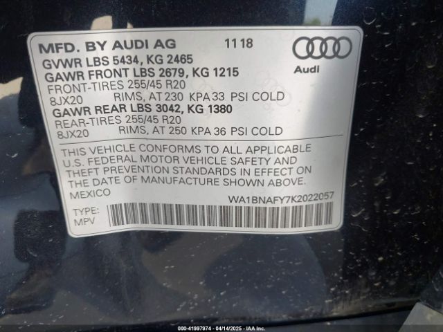 WA1BNAFY7K2022057 Audi Q5 45 Premium