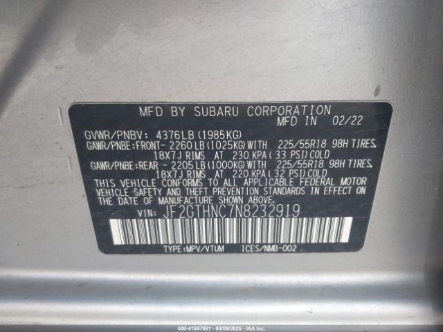 JF2GTHNC7N8232919 Subaru Crosstrek Limited