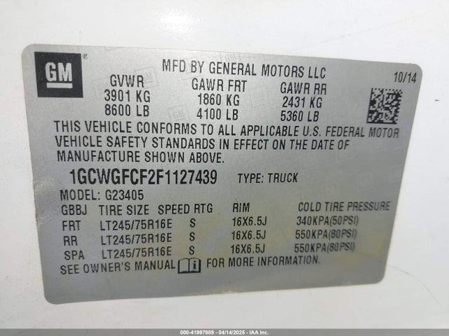 1GCWGFCF2F1127439 Chevrolet Express 2500 Work Van