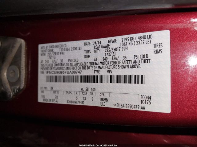 1FMCU9G95FUA08747 Ford ESCAPE SE