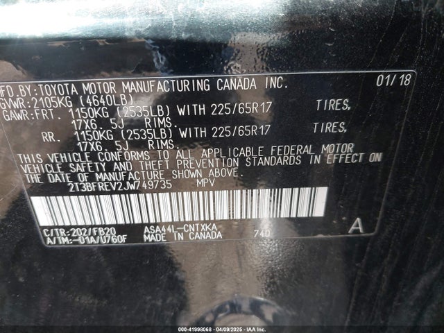 2T3BFREV2JW749735 Toyota RAV4 LE