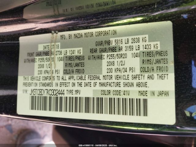 JM3TCBDY7K0302444 Mazda Cx-9 Grand Touring