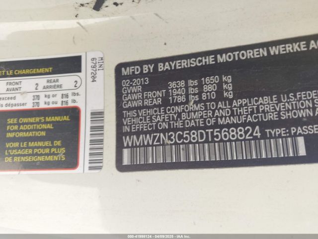 2013 MINI CONVERTIBLE WMWZN3C58DT568824 Photo 8