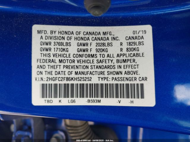 2HGFC2F86KH525252 Honda Civic Sport