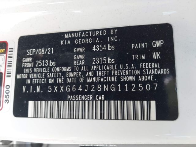5XXG64J28NG112507 KIA K5 Gt-line