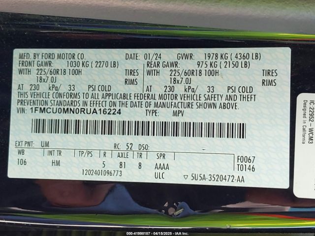 1FMCU0MN0RUA16224 Ford Escape St-line