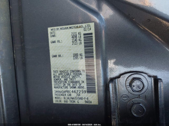 Nissan Maxima 3.5 Sv 2014 1N4AA5AP9EC467259 Image 9