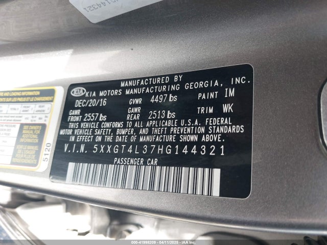 5XXGT4L37HG144321 KIA Optima Lx