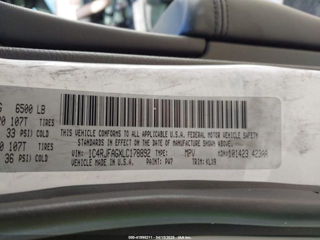 2020 JEEP GRAND CHEROKEE 1C4RJFAGXLC178892 Photo 8