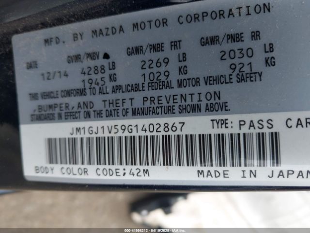 JM1GJ1V59G1402867 Mazda Mazda6 I Touring