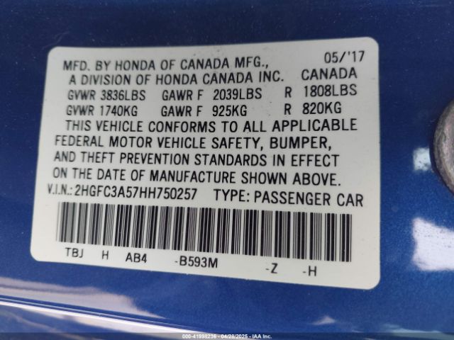 2HGFC3A57HH750257 Honda CIVIC SI