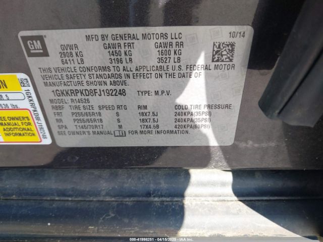1GKKRPKD8FJ192248 GMC Acadia Sle-2