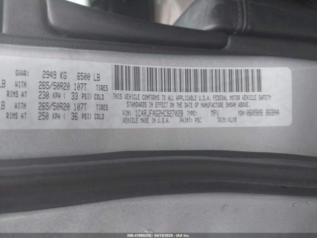 2017 JEEP GRAND CHEROKEE 1C4RJFAG2HC927028 Photo 8