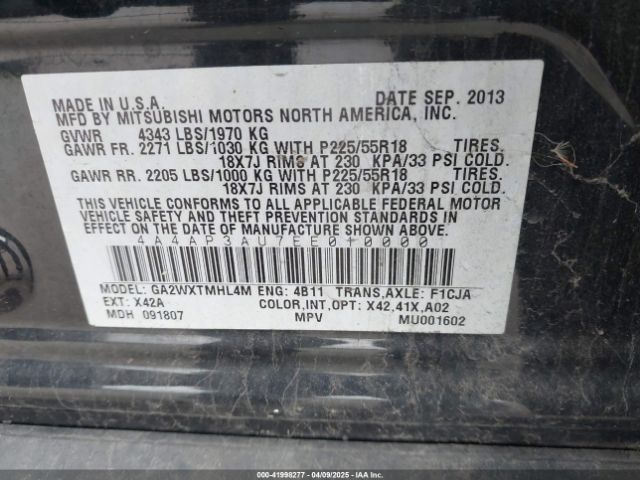 4A4AP3AU7EE010000 Mitsubishi Outlander Sport Es