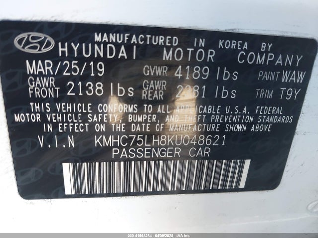 KMHC75LH8KU048621 Hyundai IONIQ ELECTRIC