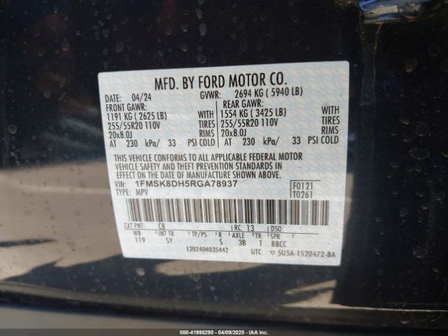 1FMSK8DH5RGA78937 Ford EXPLORER XLT