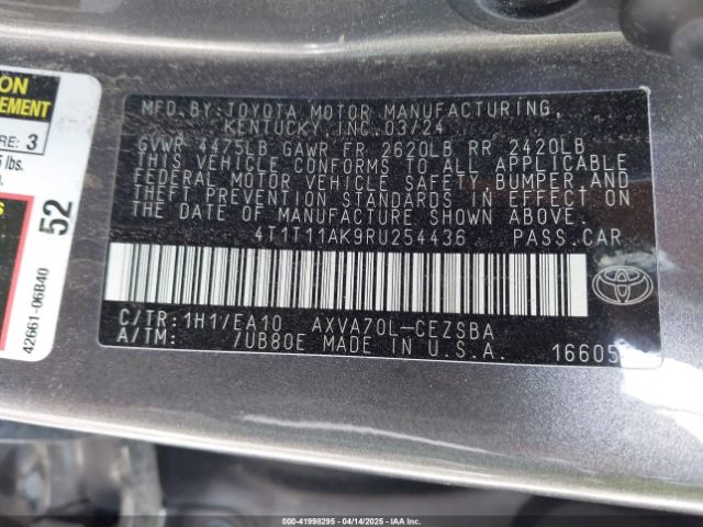 4T1T11AK9RU254436 Toyota CAMRY SE