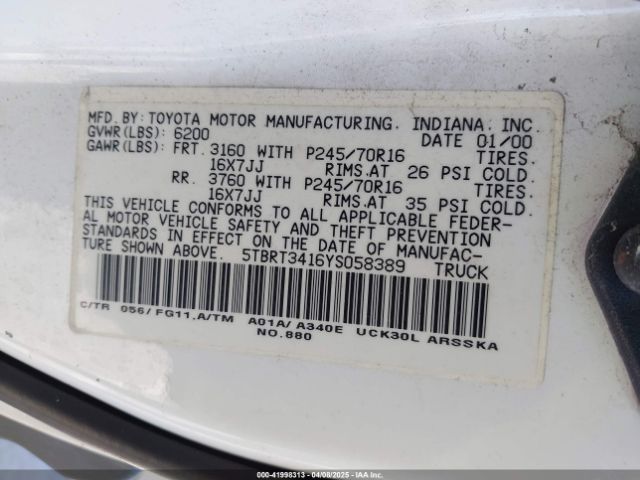 2000 TOYOTA TUNDRA 5TBRT3416YS058389 Photo 8