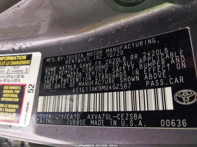 4T1G11AK9MU407567 Toyota CAMRY SE