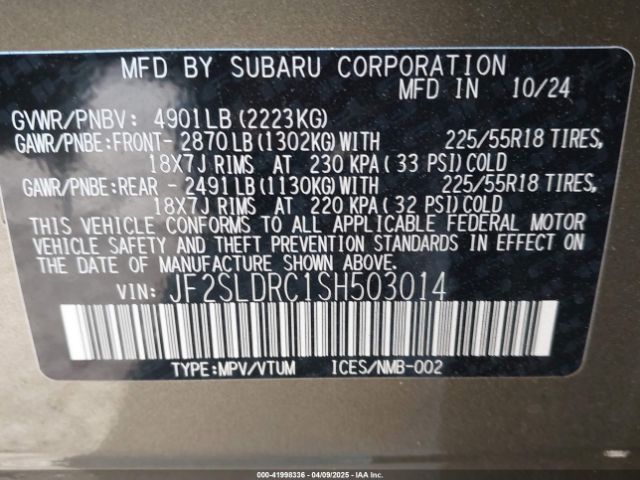 JF2SLDRC1SH503014 Subaru Forester Limited