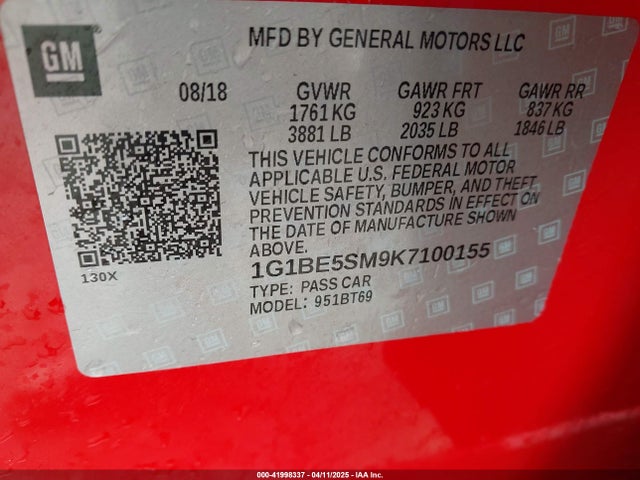 1G1BE5SM9K7100155 Chevrolet CRUZE LT