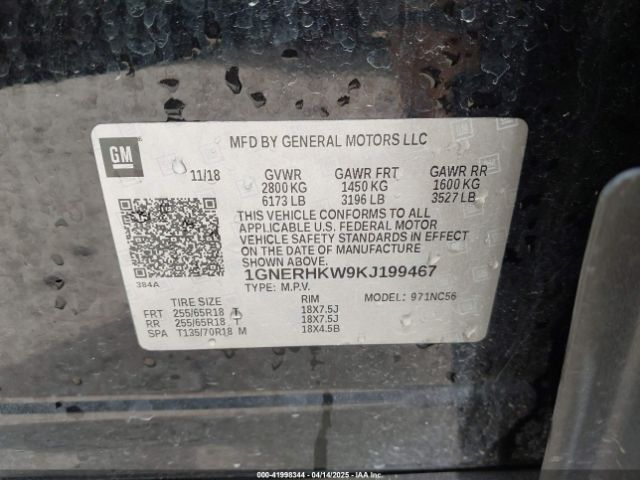 1GNERHKW9KJ199467 Chevrolet Traverse 3lt