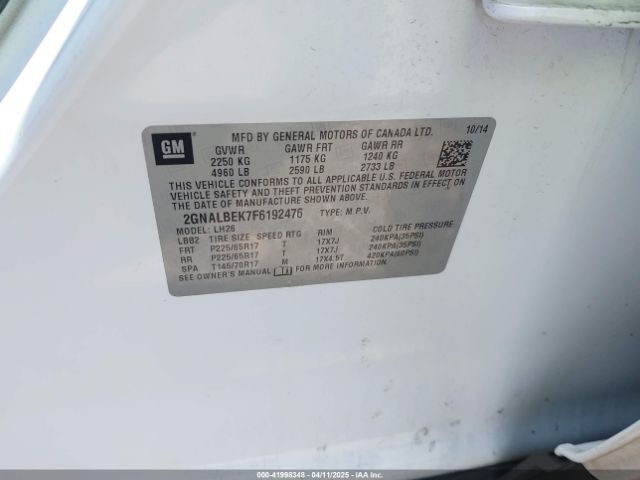 2GNALBEK7F6192476 Chevrolet EQUINOX 1LT